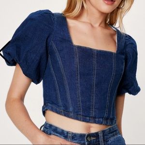 Denim puff sleeve corset top